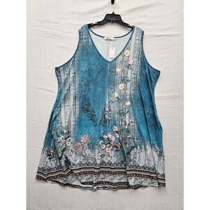 HBEYYTO Womens 5X‎ Blue Floral V-Neck Sleeveless Tunic Tank Top with Pockets NEW